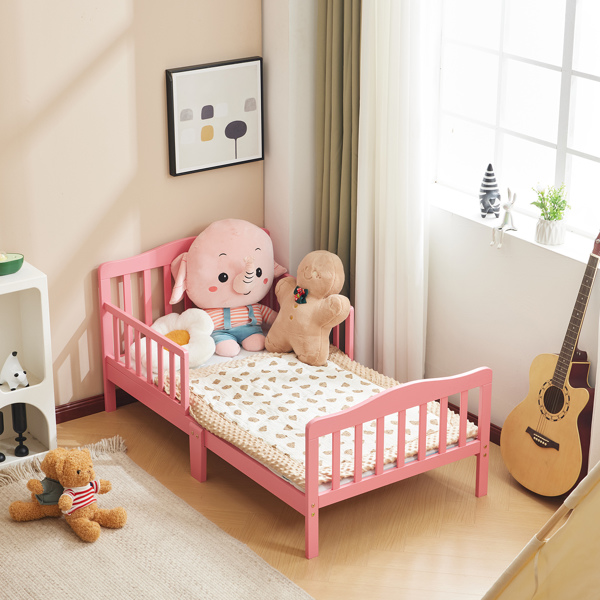 Single Vertical Board with Guardrails on Both Sides, Pink, 135*75*62.5cm, Wooden Bed, Pine, Children's