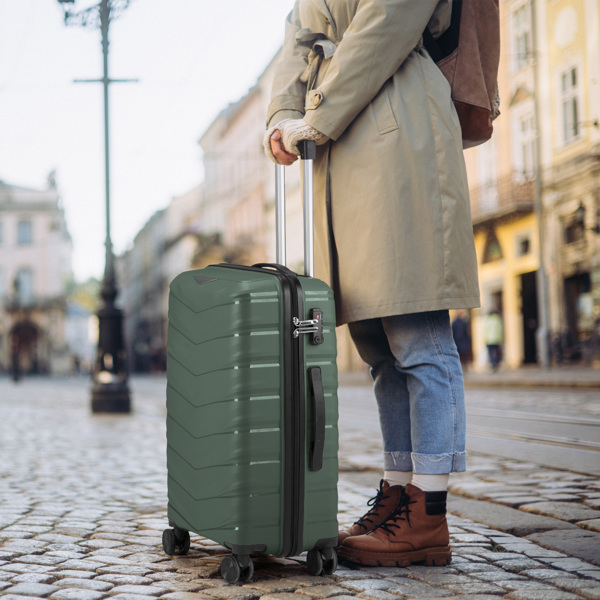 FCH V-shaped stripes 3-in-1 PP trolley case 20in 24in 28in PP iron trolley classic color - dark green (grain pattern)