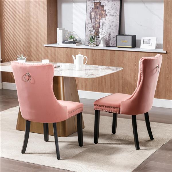 Modern, High-end Tufted Solid Wood Contemporary Velvet Upholstered Dining Chair with Wood Legs Nailhead Trim 2-Pcs Set,Pink