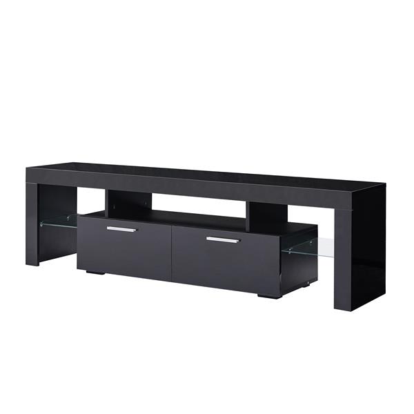 FashionTVstandTVcabinet,EntertainmentCenter,TVstationTV console,media console,with LEDlight belt,light belt remote control,toughenedglassshelf,metal handle,Canbeplaced in the living room,bedroom,black