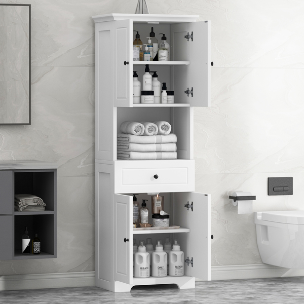 Tall Bathroom Cabinet with Four Doors, Large Storage Space Open Shelve, Upper Storage Cabinet, White 