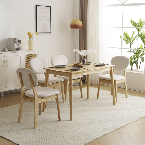 Disassembly rubber wood soft package wood color dining table and chair set 1 table 4 chair beige cushion rectangular