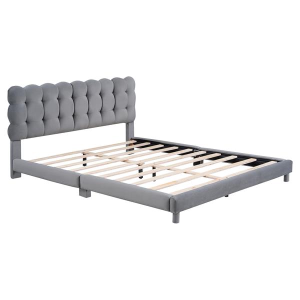 Queen Size Upholstered Platform Bed with Soft Headboard,Gray