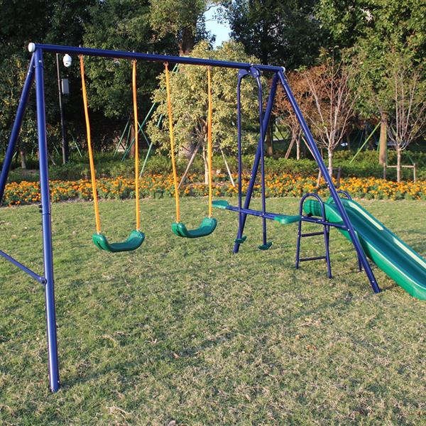 A-Frame Metal Swing Set w/ Slide (Blue, Green, Orange)