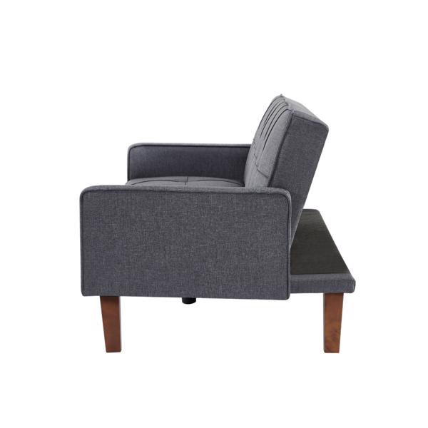 Grey Linen Sofa Bed, Convertible Sleeper Sofa with Arms, Solid Wood Feet and Plastic Centre Legs