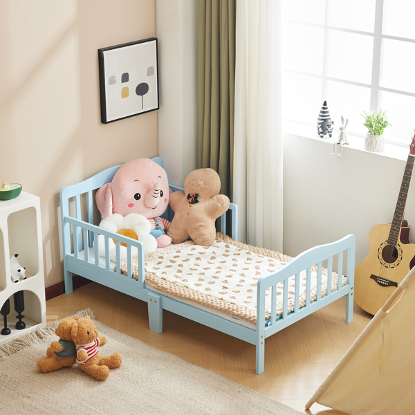 Single Vertical Board with Guardrails on Both Sides Blue 135*75*62.5cm Wooden Bed Pine Children