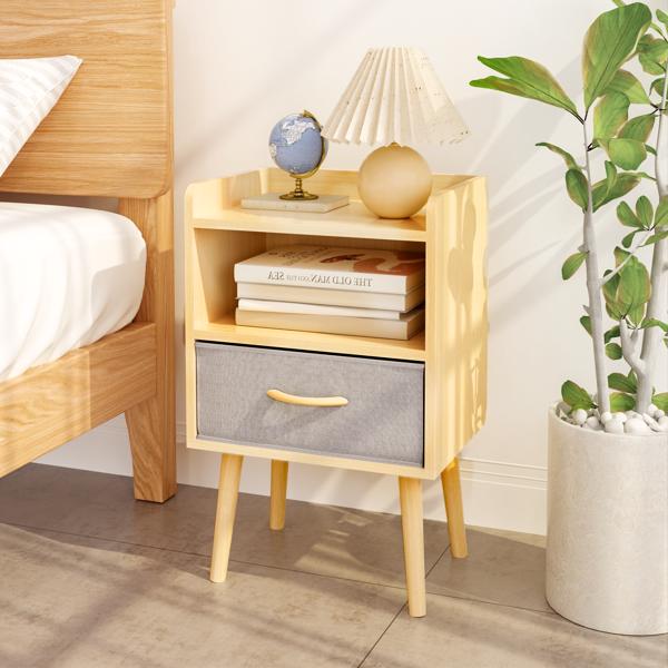 Nightstand With Collapsible Fabric Drawer, 2-Tier Storage End Table, Wood Side Table with Storage Cabinet for Bedroom, Living Room - Oak 