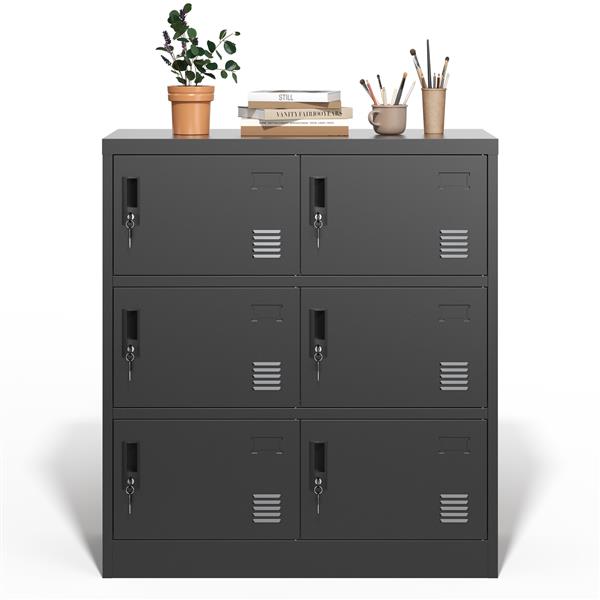 6-Door Employee Storage Locker, Metal Lockers for Office, Gym, School, and Homewith Card Slot (Black)