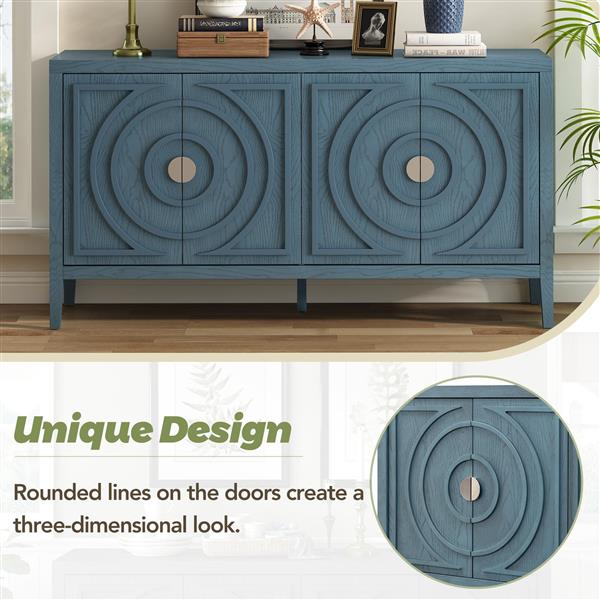 Retro Sideboard door with Circular Groove Design Round Metal Door Handle for Entrance, Dinning Room, Living Room (Antique Blue)