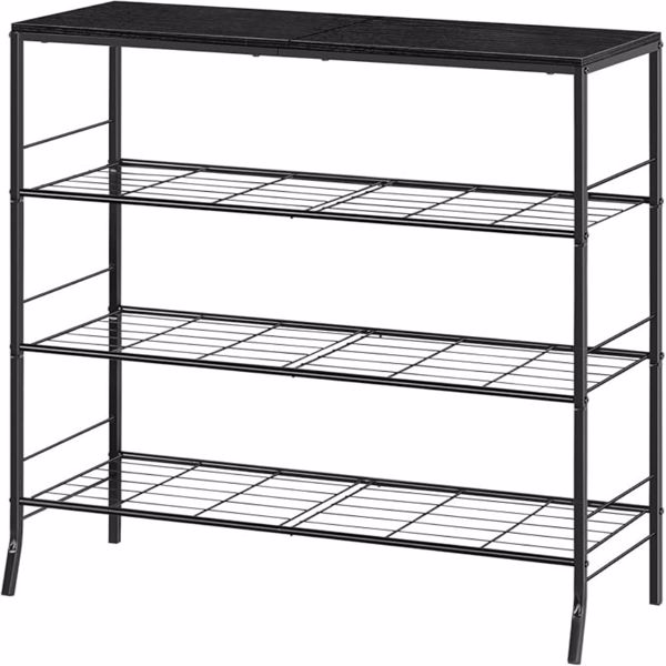  Entryway Shoe Rack Black Shoe Cabinet Free Standing Shoe Shelf 4 Tier Hallway Tall Shoe Rack for Entryway, Living Room, Large Capacity (Black)