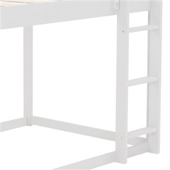 Twin over Twin Low Bunk Bed, House Bed with Ladder , White