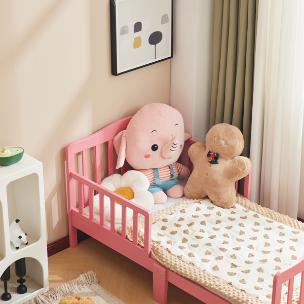 Single Vertical Board with Guardrails on Both Sides, Pink, 135*75*62.5cm, Wooden Bed, Pine, Children's