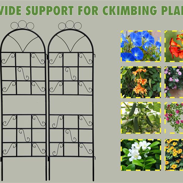 1Set (2pcs)  Metal Garden Trellis for Climbing Plants Outdoor Rustproof Plant Support-Black