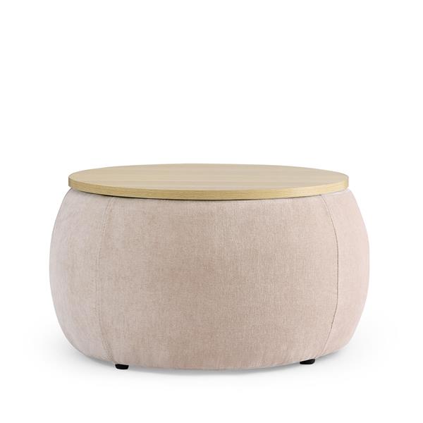 Round Storage Ottoman, 2 in 1 Function, Work as End table and Ottoman,  Pink  (25.5"x25.5"x14.5")