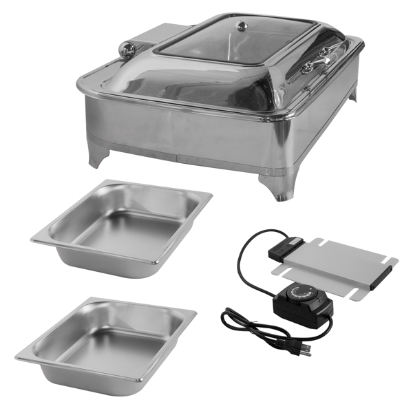 Electric Chafing Dish 9L/9.5QT 400W 110V Food Warmer Buffet Electric Chafing Dish with Glass Lid for Catering