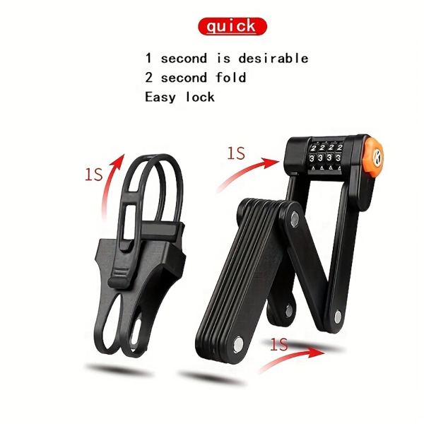 1 Pc Heavy-Duty Folding Bicycle Password Lock - Ultra-Portable and Compact Design with Keyed Locking System and Lock Bracket - Suitable for Road Bikes and Motorcycles, Multi-Purpose Bike Lock and Padl