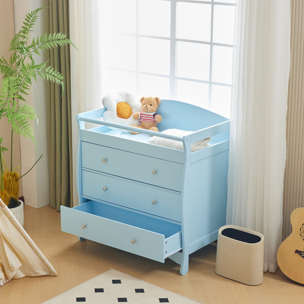 3-layer Drawer with Safety Belt Blue 90.5*58*92cm Wooden Bed Density Board Baby