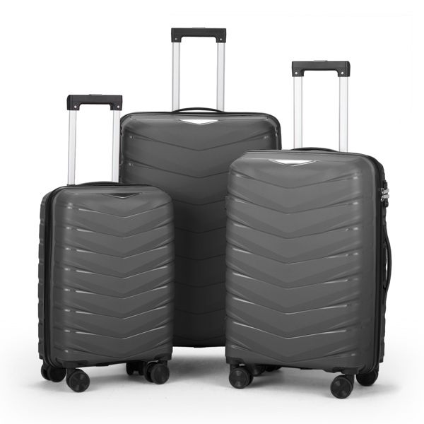 FCH V-shaped stripe 3-in-1 PP trolley case 20in 24in 28in PP iron trolley classic color - dark gray (grain pattern)