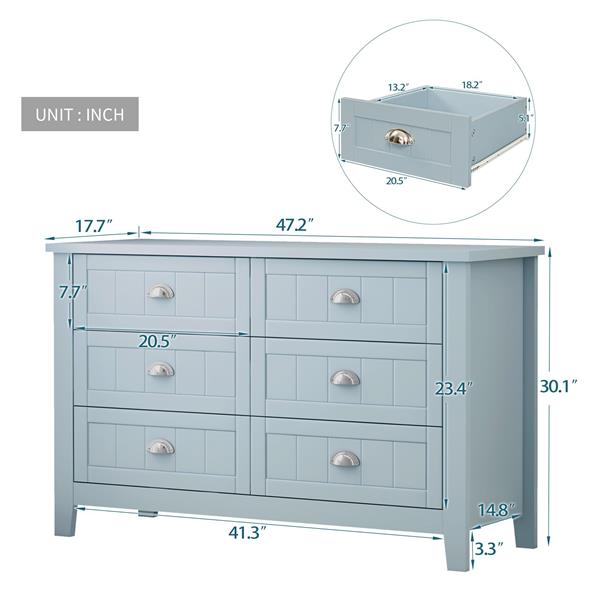 Drawer Dresser BAR CABINET side cabinet,buffet sideboard,buffet service counter, solid wood frame,plasticdoor panel,retro shell handle,applicable to dining room, living room,kitchen corridor,Blue-gray