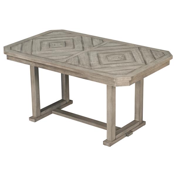 6-Piece Rubber Wood Dining Table Set with Beautiful Wood Grain Pattern Tabletop Solid Wood Veneer and Soft Cushion (Gray)