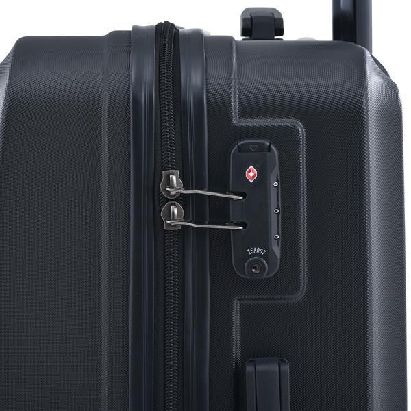 3 Piece Luggage Sets ABS Lightweight Suitcase with Two Hooks, Spinner Wheels, TSA Lock, (20/24/28) Black