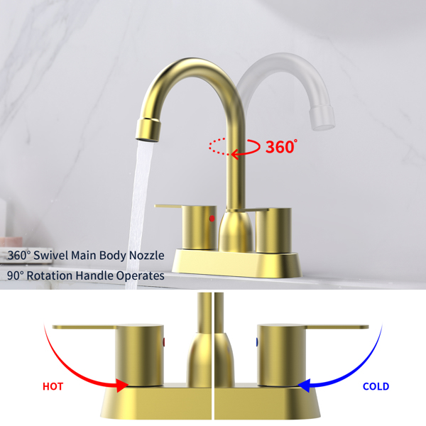 2 Handles Brushed Gold Faucet, Centerset RV Bathroom Faucets for 3 Hole [Unable to ship on weekends, please note that]