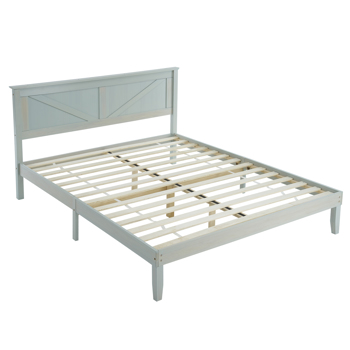 Full Size Solid Wood Platform Bed Frame with Headboard Gray Wash