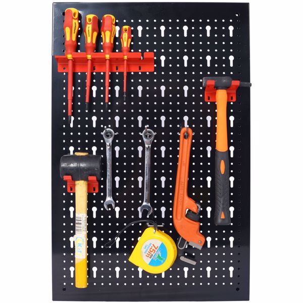 Pegboard Wall Organizer, 4ft Metal Garage Pegboard Tool Organizer w/3 Pegboards, Drill Bit Rack, Wrench Rack, Hooks Accessories, Wall-Mounted Tool Storage Pegboard for Workshop Warehouse, Black 