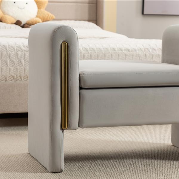 031-Velvet Fabric Single Bench Shoe Bench Makeup Bench For Bedroom Indoor,Light Gray