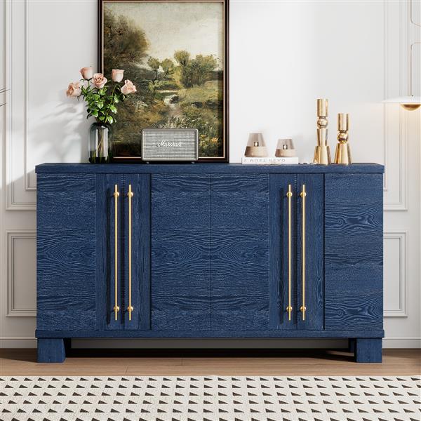 Wood Traditional Style Sideboard with Adjustable Shelves and Gold Handles for Kitchen, Dining Room and Living Room (Antique Navy)