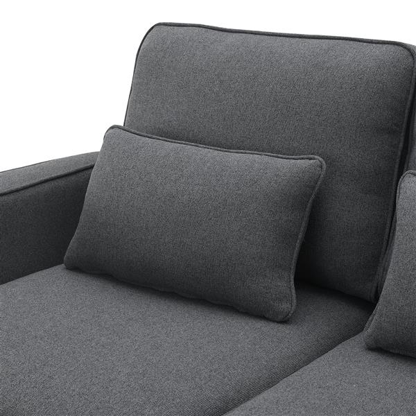 [VIDEO provided] [New] 114.2" Upholstered Sofa with Console, 2 Cupholders and 2 USB Ports Wired or Wirelessly Charged, Modern Linen Fabric Couches with 4 Pillows for Living Room, Apartment (4-Seat)