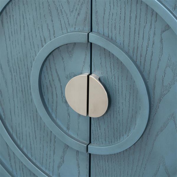 Retro Sideboard door with Circular Groove Design Round Metal Door Handle for Entrance, Dinning Room, Living Room (Antique Blue)