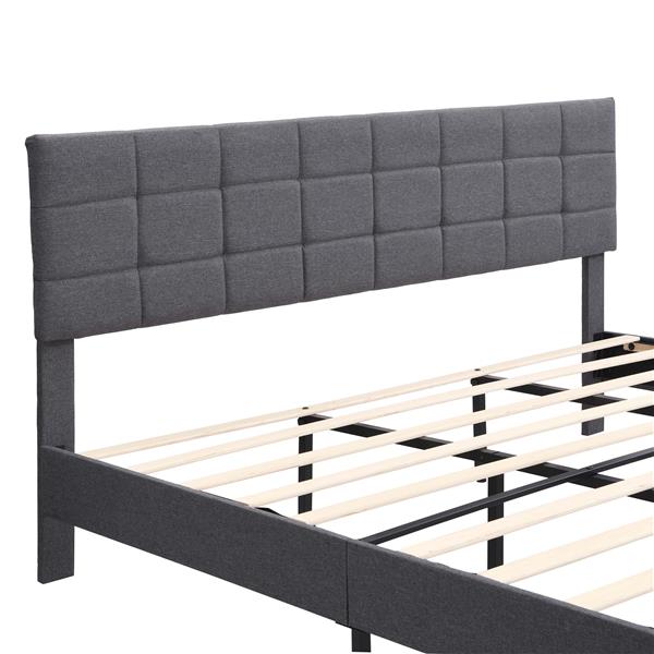 King Size Platform Bed Frame with Fabric Upholstered Headboard and Wooden Slats, No Box Spring Needed/Easy Assembly, Dark Grey