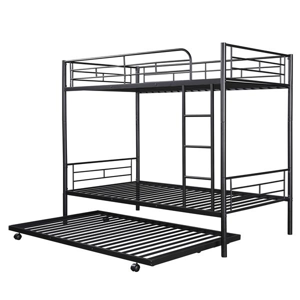 Twin-Over-Twin Metal Bunk Bed With Trundle,Can be Divided into two beds,No Box Spring needed ,Black