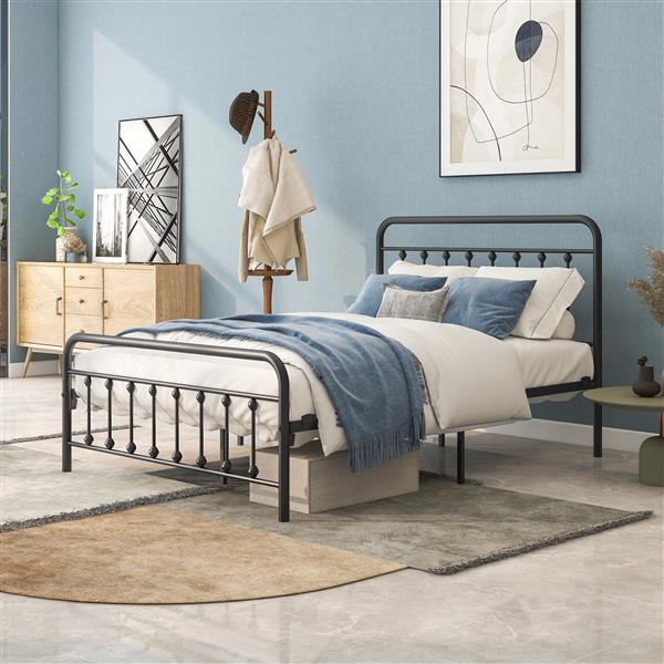 FULL Metal Platform Bed Frame with Headboard, Strong Slat Support, No Box Spring Needed,Easy Assembly BLACK