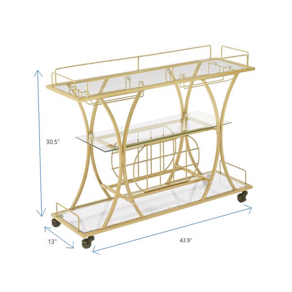 Electroplated Glass Bar Cart, With Wine Rack And Glass Holder, For Kitchen, Serving, Hotel  Gold