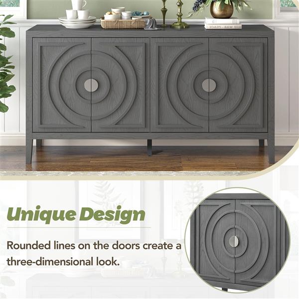 Retro Sideboard door with Circular Groove Design Round Metal Door Handle for Entrance, Dinning Room, Living Room (Gray)