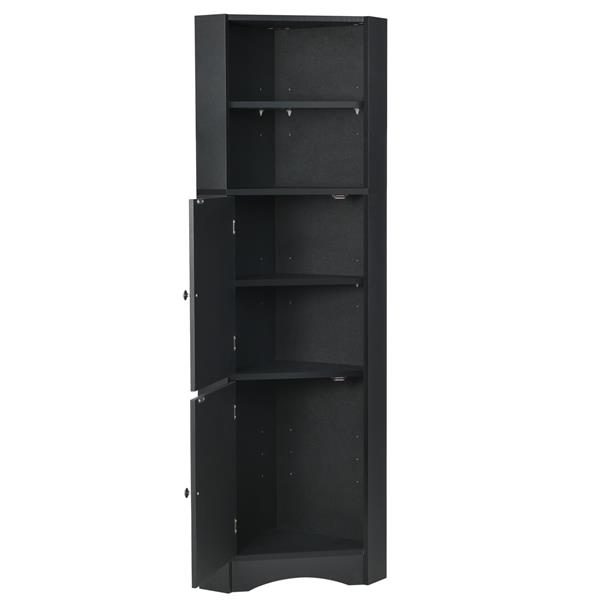 Tall Bathroom Corner Cabinet,  Storage Cabinet with Doors and Adjustable Shelves, MDF Board, Black