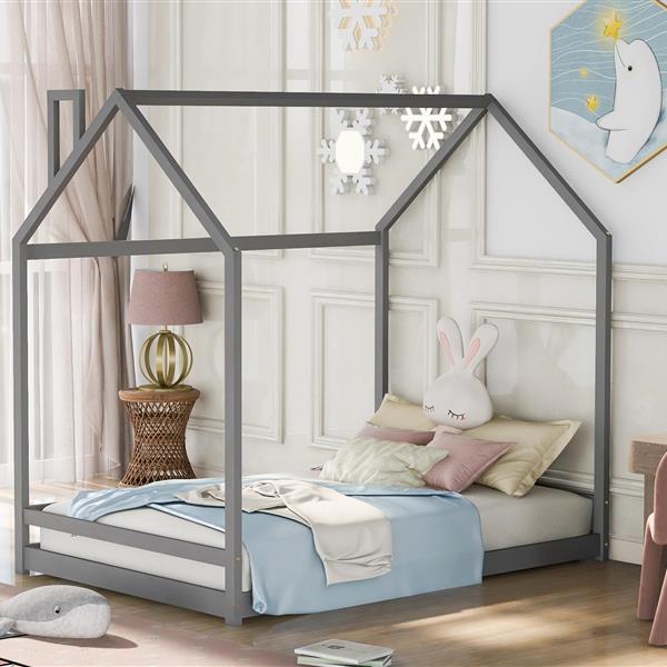 Full Size House Bed Wood Bed, Gray