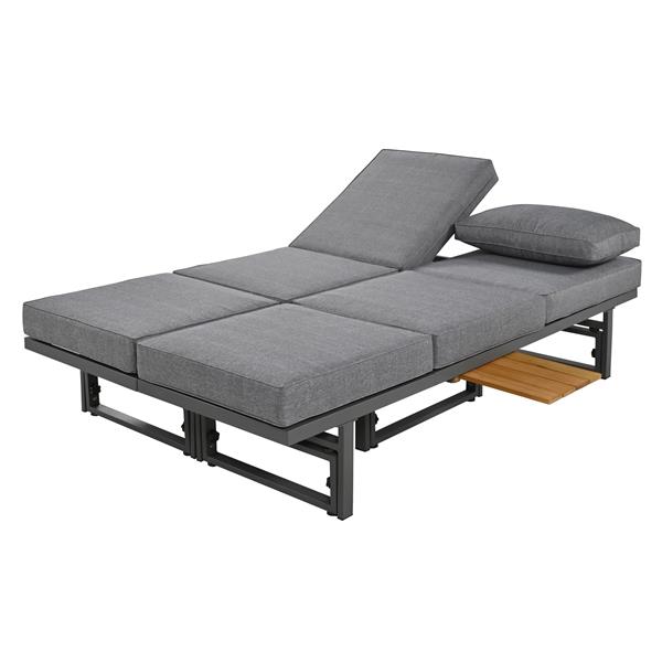 3-Piece Modern Multi-Functional Outdoor Sectional Sofa Set with Height-adjustable Seating and Coffee Table for Patio, Garden and Backyard (Grey)