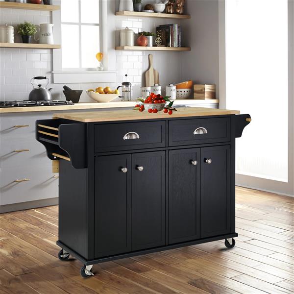 Natural Wood Top Kitchen Island with Storage