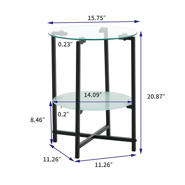 2-piece set (Clear) Tempered Glass End Table, Round Coffee Table for Bedroom Living Room Office