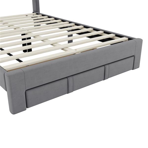 Queen Size Upholstered Platform Bed with A Big Drawer, Gray