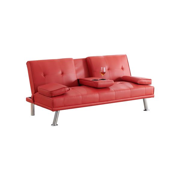 67" Red Leather Multifunctional Double Folding Sofa Bed for Office with Coffee Table