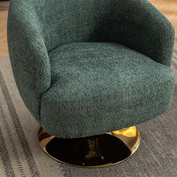 048-Chenille Fabric Swivel Chair With Gold Metal Round Base,Green