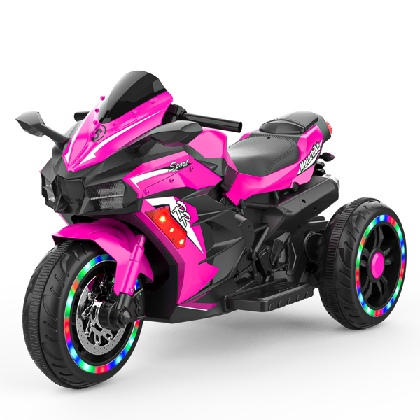 Electric Motorcycle for Kids, 12V Battery Powered Ride on Toys 3 Wheels Motorcycle with LED Lights, Bluetooth Music, Pink (No shipping on weekends) (Temu, Walmart Amazon prohibited)