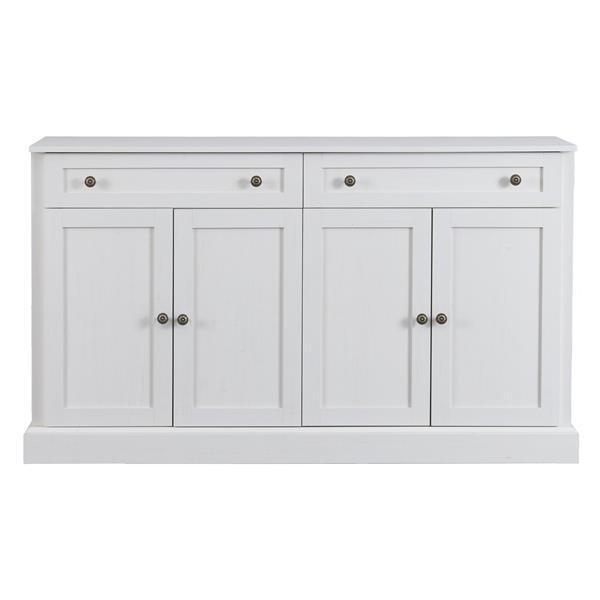 Kitchen Sideboard Storage Buffet Cabinet with 2 Drawers & 4 Doors Adjustable Shelves for Dining Room, Living Room (Antique White)