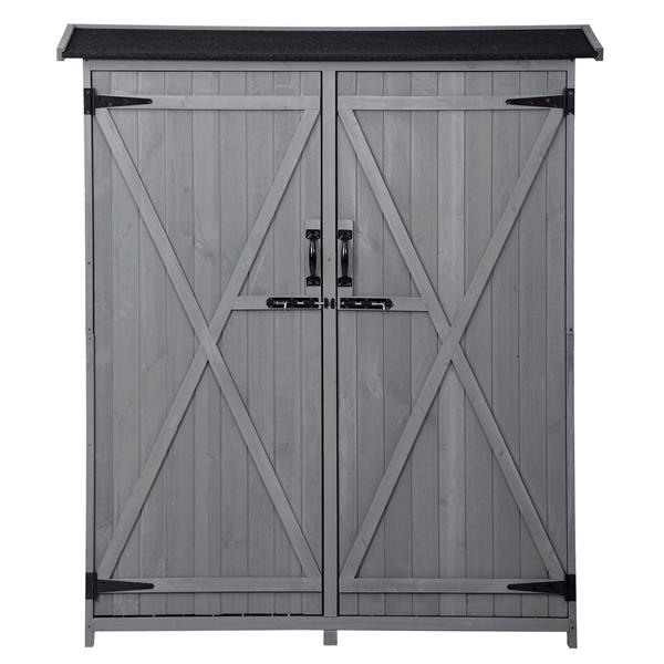 Outdoor 5.3ft Hx4.6ft L Wood Storage Shed Tool Organizer,Garden Shed, Storage Cabinet with Waterproof Asphalt Roof, Double Lockable Doors, 3-tier Shelves for Backyard, Gray