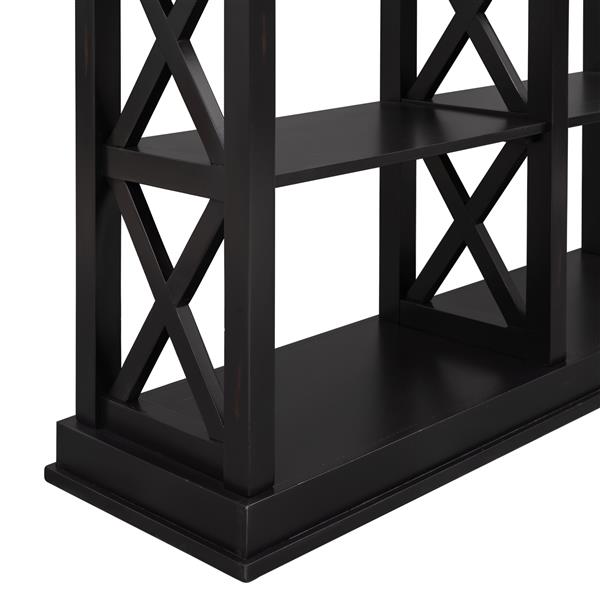 Console Table with 3-Tier Open Storage Spaces and "X" Legs, Narrow Sofa Entry Table for Living Room, Entryway and Hallway (Black)