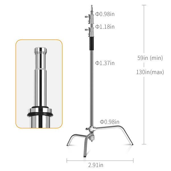 3m Verstellbarer C-Stand Lampentständer mit 1,2m Verlängerungsarm Tragetasche für Fotostudio, Silber